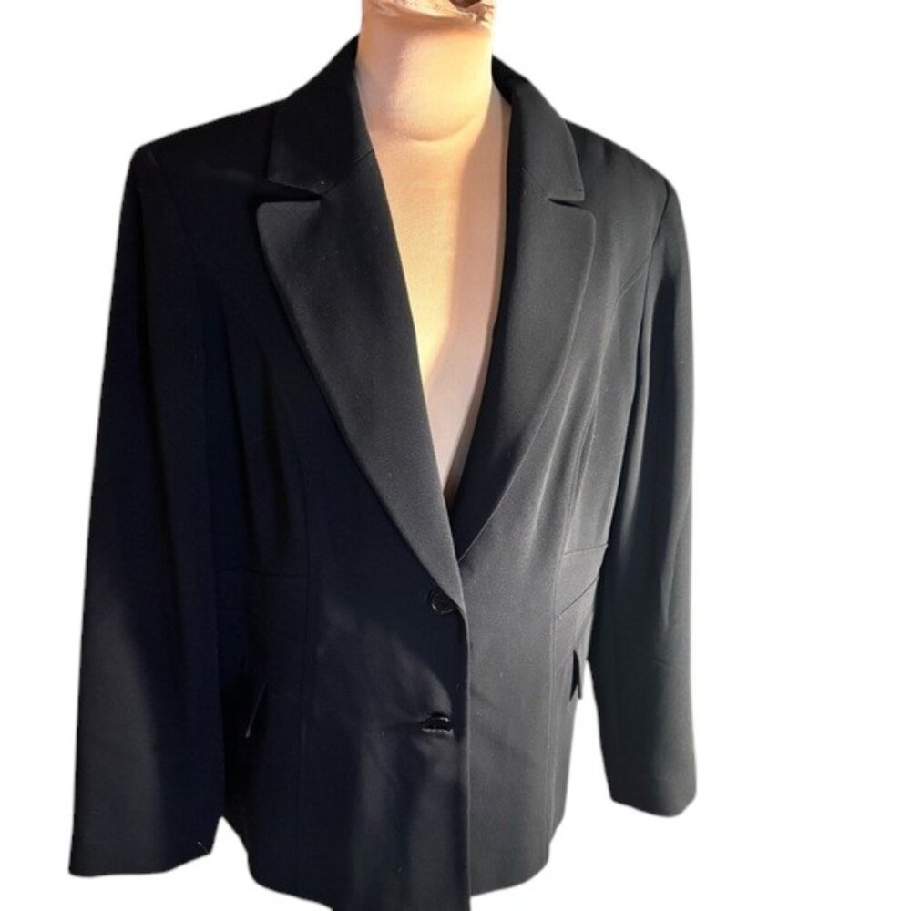Louben Black Stretch Career Blazer Two Button Jacket Size 14W NWT